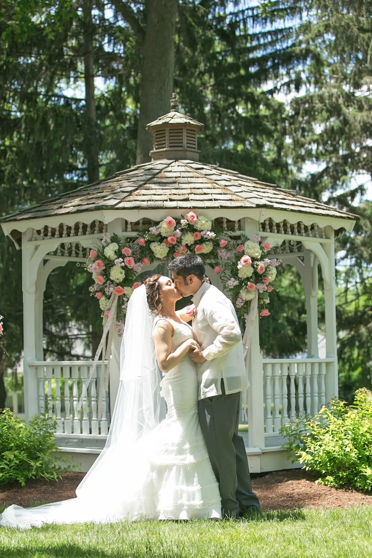 Wedding couple on scenic deck